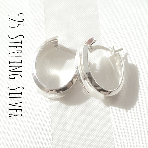 JCM 925 Sterling Silver wide Hoop Hoops Earrings - Picture 9 of 9